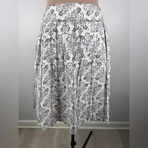 LOFT White Skirt with Black Ornate Print